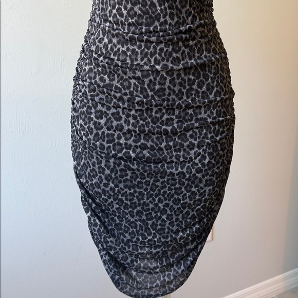 MICHAEL KORS Leopard Print Bodycon Mini Dress Ruched Stretch Sexy Night Out XS - Picture 9 of 15